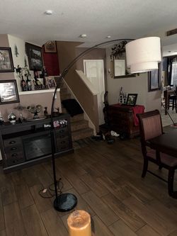 Large Modern Arc Floor Lamp w/ Oversized Drum Shade — Stylish Home Decor — $60 OBO