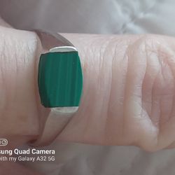 Vtg.Native Signed Sterling Silver Malachite Ring- Sz7