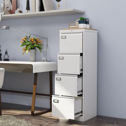 ✌️ 4-Drawer File Cabinet, 16.3" Deep Vertical Filing Cabinet with Lock, Metal File Cabinet for Home Office, Anti-Tip 4 Storage Drawers