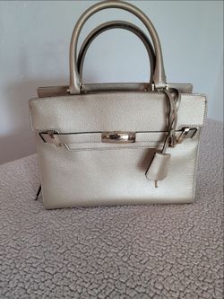 Gold Structured Leather Handbag with Gold Hardware