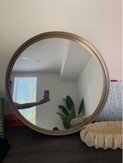 Round Gold Metal Framed Wall Mirror
