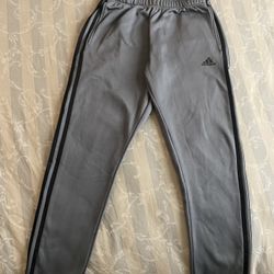 Gray Adidas Joggers With Black Stripes