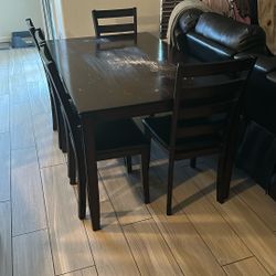 Brown Wood Dining Table & 5 Chairs