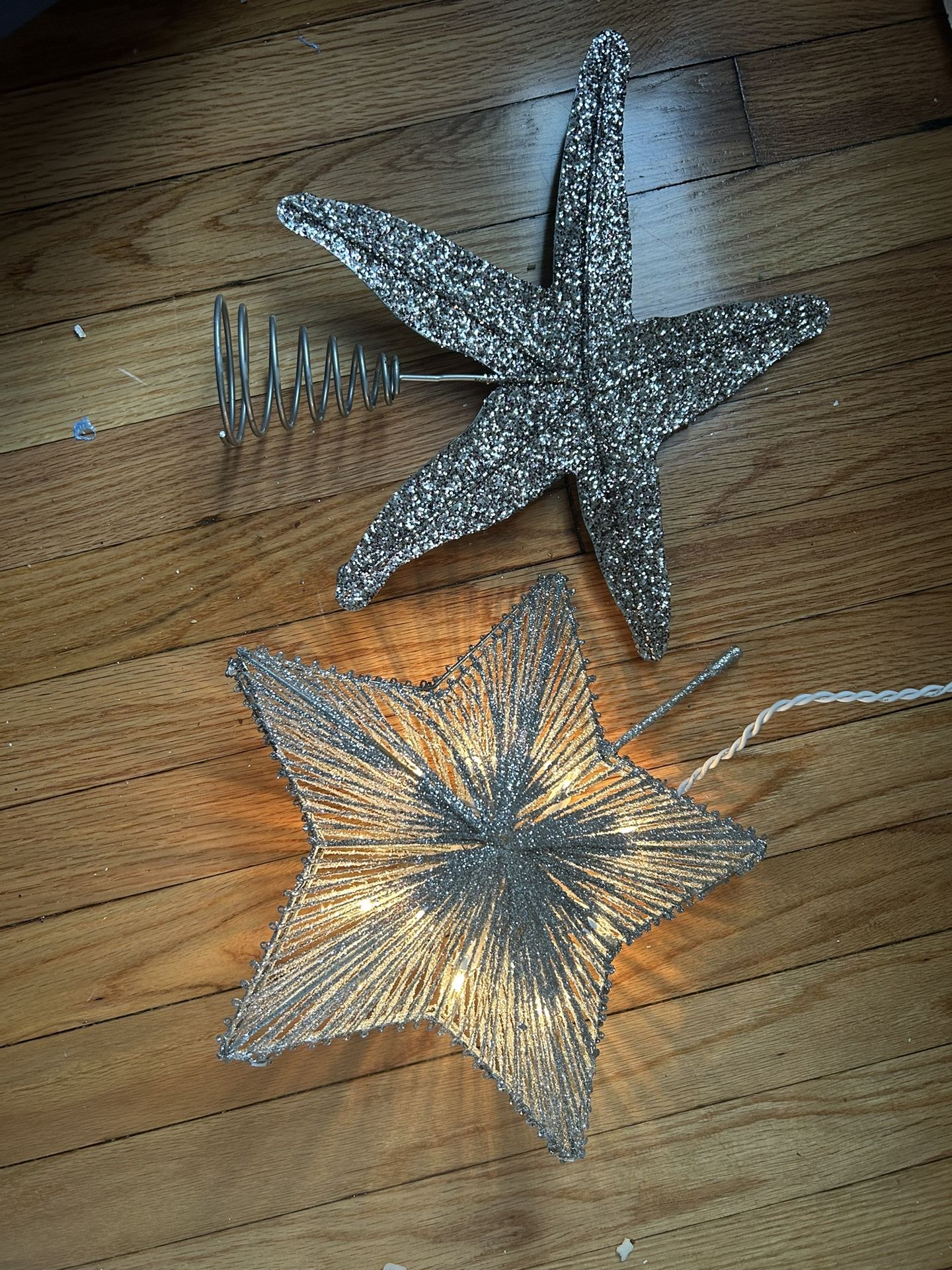 (2) Silver Glitter, Lighted Tree Toppers