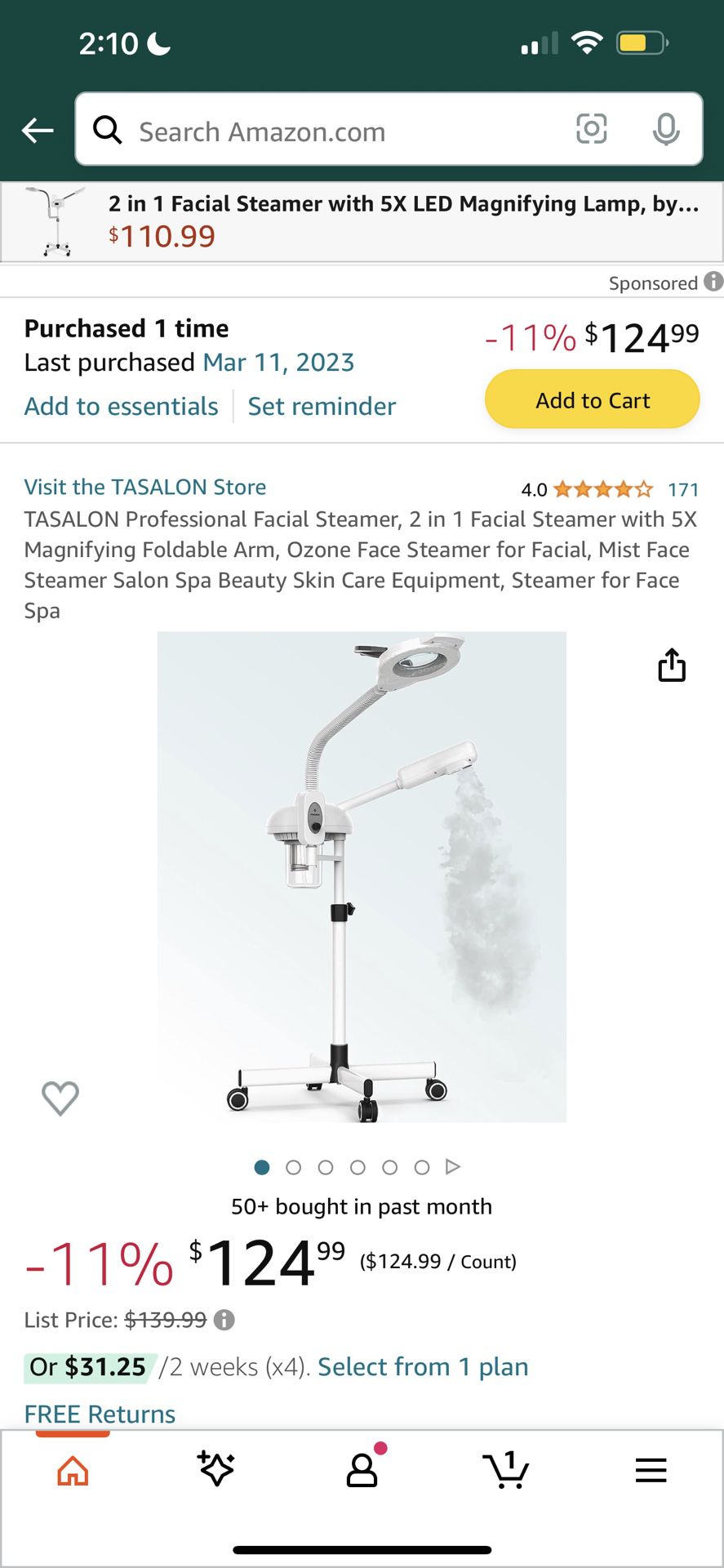 Tasalon Professional Steamer And LED Light For Facials 
