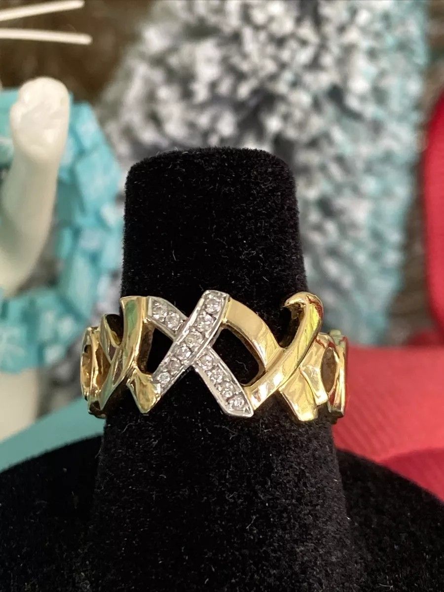 Tiffany&Co Paloma Picasso Diamond XO Ring 18k Gold Platinum SZ 6.5 PouchBox VTG