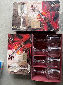 Longchamp gold crystal glasses 2 sets of 4