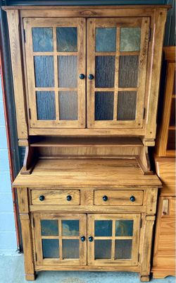 Sedona Rustic Oak Coffee Tea Station Beverage Wine Bar Hutch with Base
