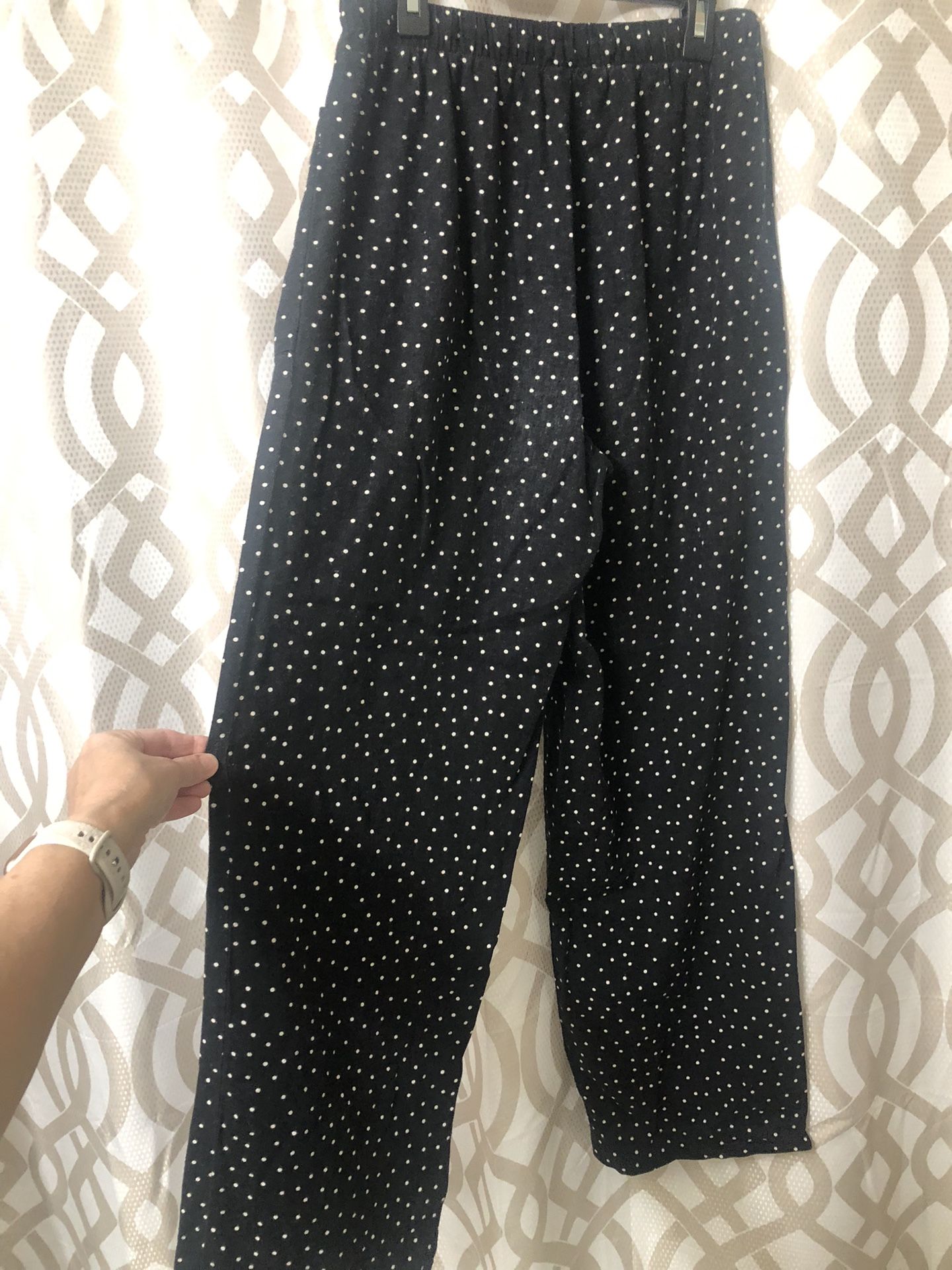 Women’s Roomy XS Linen blend Slacks W/elastic Waist & 2 Pockets - Black Polka Dotted