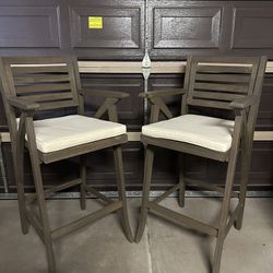 Set Of 2 New Noble House Outdoor Gray Rustic Wood Barstool 30” Seat High To Floor 