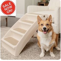 Foldable Pet Stairs 4 Non-slip Steps Dog Ladder w/ Support Frame for High Bed