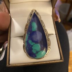 Azurite Malachite Ring, 925  Silver From México 