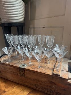 Fostoria Navarre Vintage Etched Crystal Stemware Set