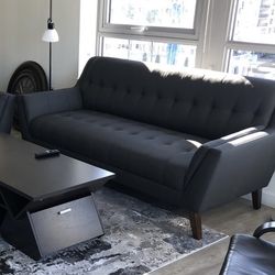 Gray Mid-Century Modern Tufted Sofa