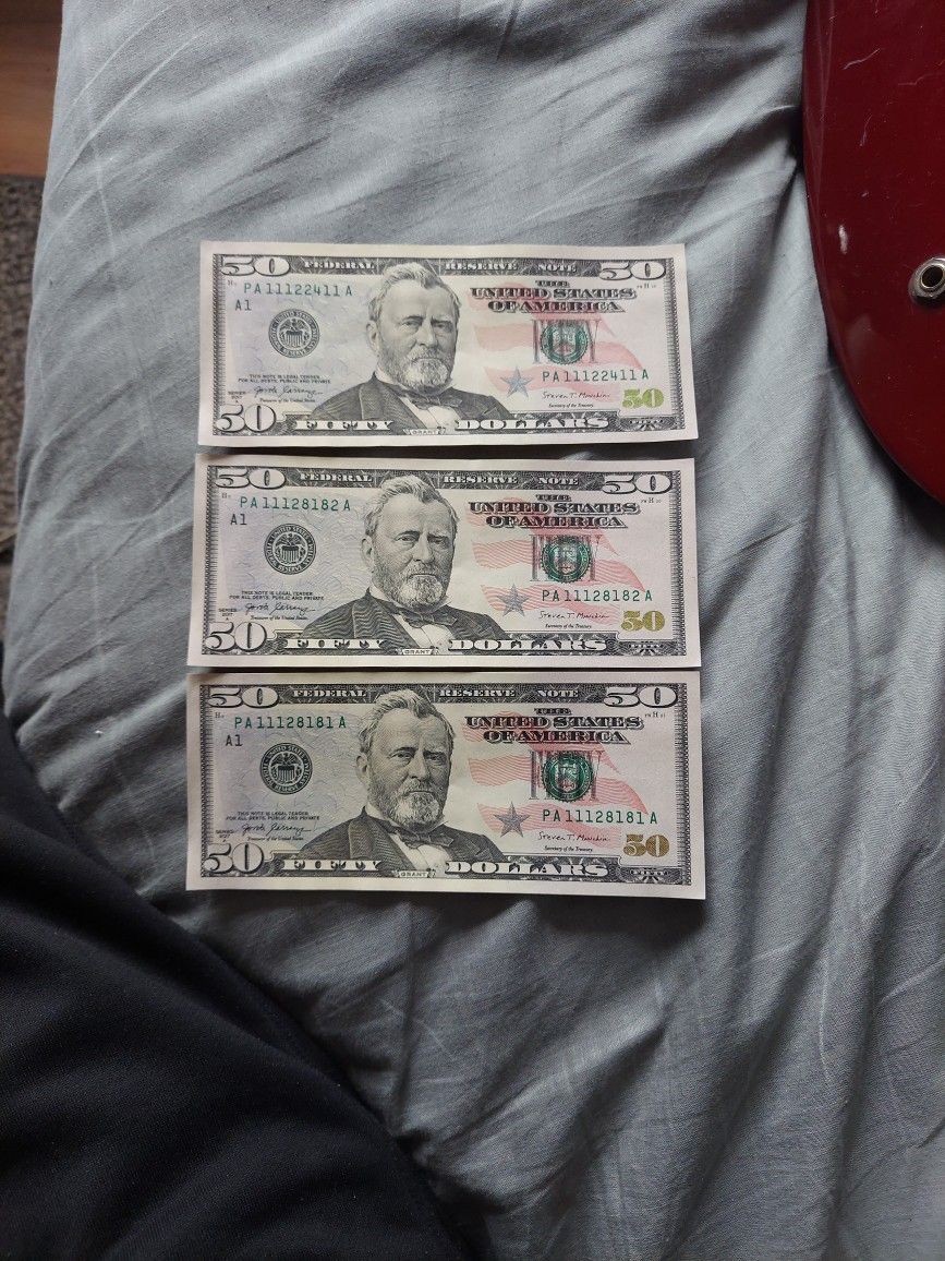 3 2017A 50 Dollar Bills /2 Trinary