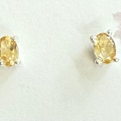 Sterling Silver Citrine Stud Earrings New