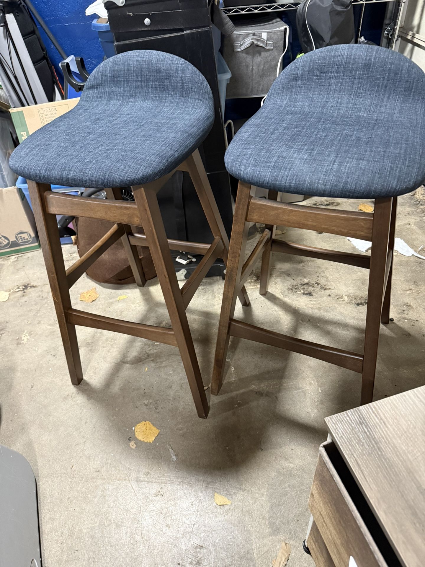  30" Upholstered Fabric & Wood Bar Stool in Navy (Set of 2)