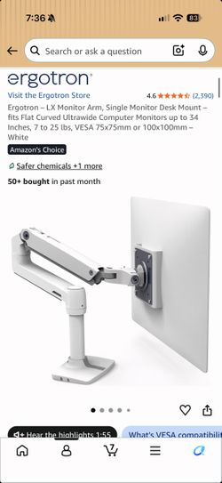Samsung 32" Curved Monitor + Ergotron LX Monitor Arm — White