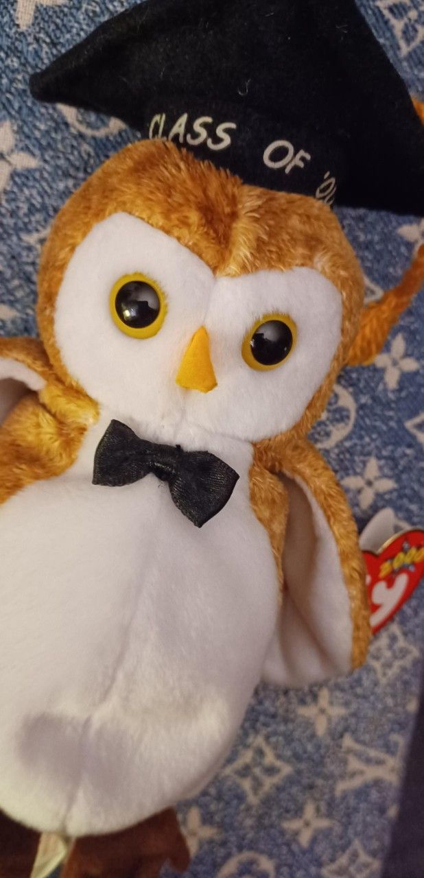 Only 5$ Ea TY PLUSH BEANIE BABIES COLLECTOR BEANI CAT, WISEST OWL, GOATEE GOAT w/Tag Errors in CONTAINERS