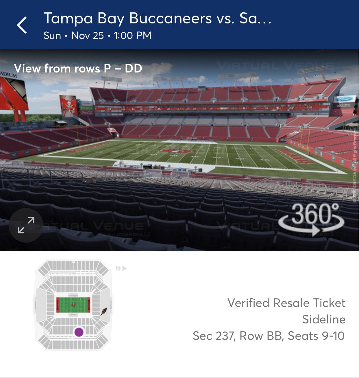 2 or 4 tickets Tampa Bay Bucs vs SF