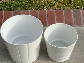 (2) IKEA Planter Pots (White Ceramic Modern Minimalist) XLarge & Large