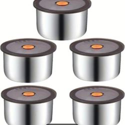 Set of 5 Stainless Steel Round Food Storage Containers with Lids, Leakproof, Stackable, Airtight for Picnics, Outdoor Camping, Family Parties, Offices