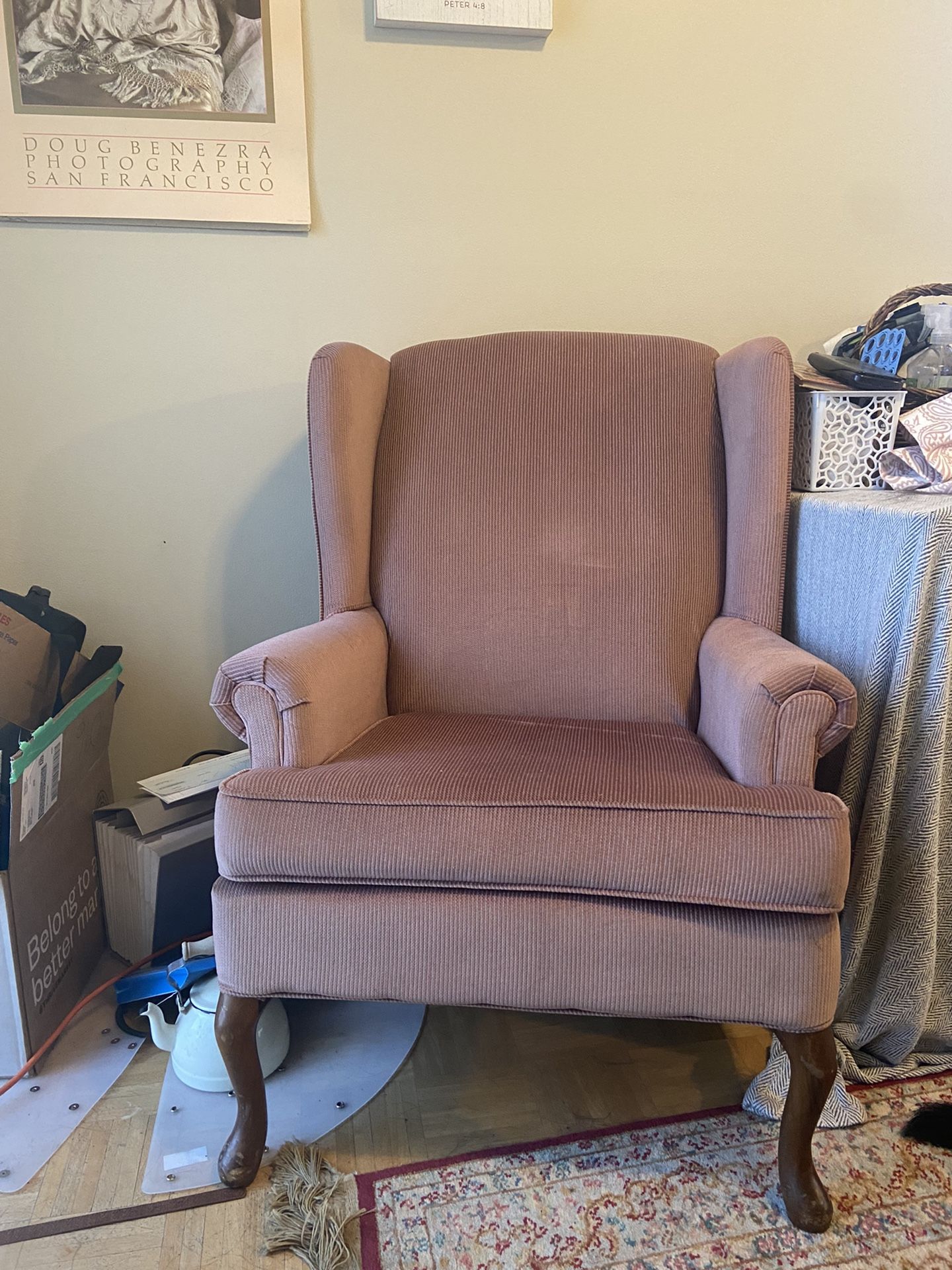 Midcentury Pink Wingback Chair 