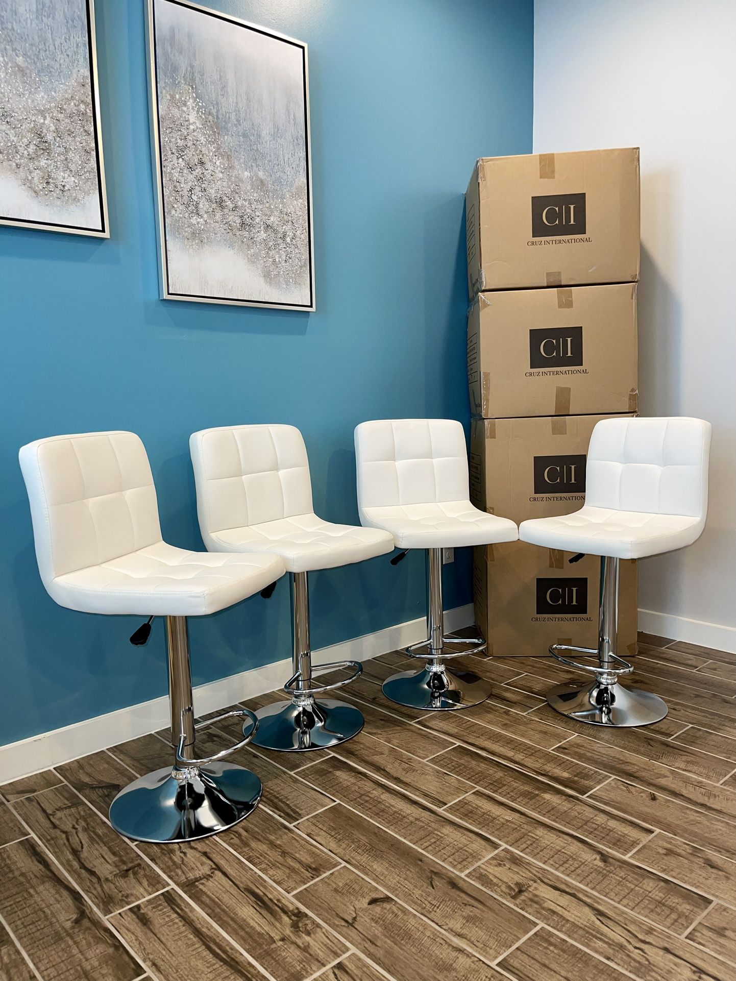 New! $70 EACH White Square Bar Stools Chairs