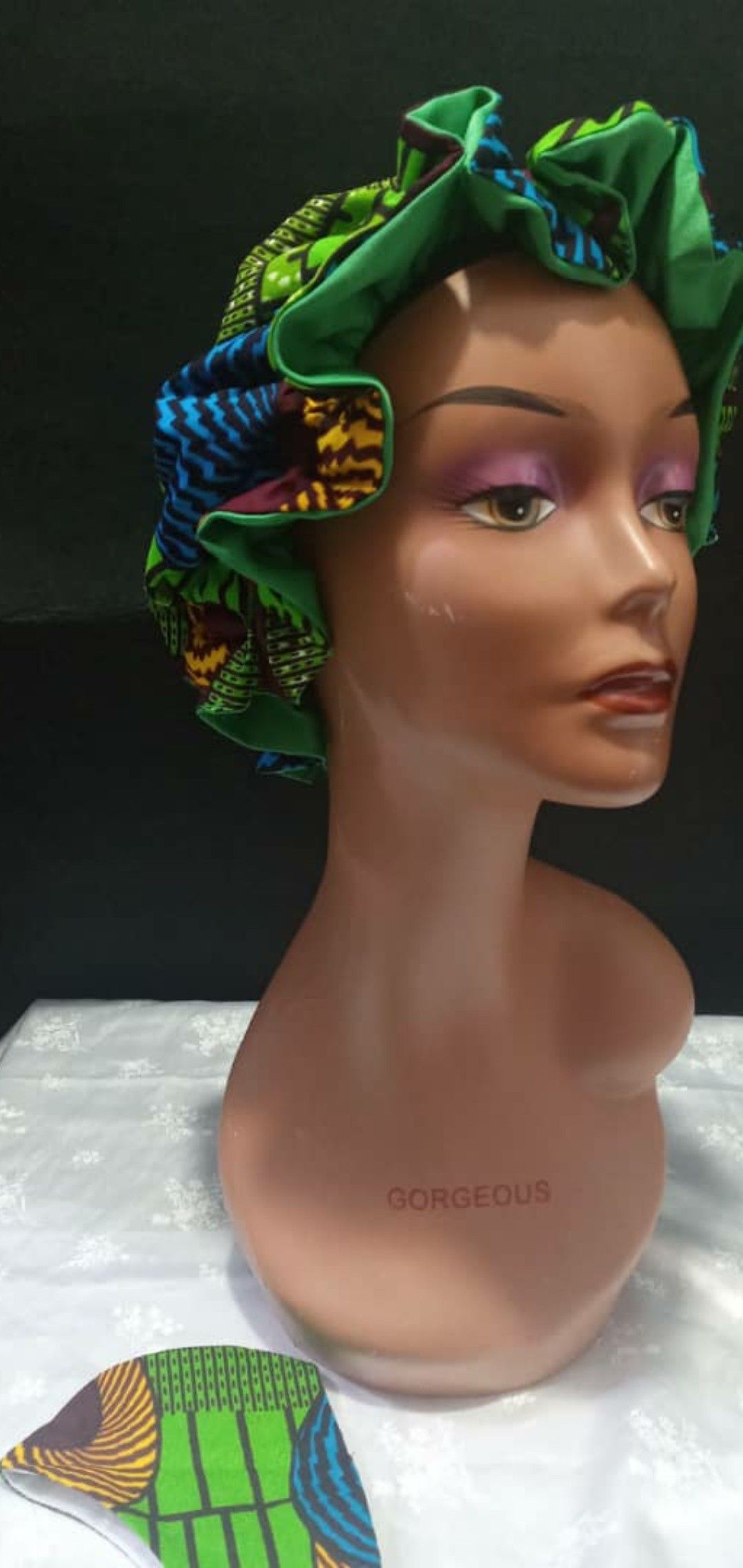 African print hair bonnets or Scrub caps with satin lined and face masks set