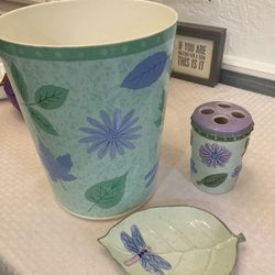 Dragonfly Bathroom Set - Shower Curtain, Trash Can, Toothbrush Holder And Soap Dish