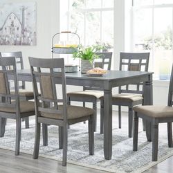 Jayemyer Charcoal Gray Dining Table and Chairs (Set of 7)