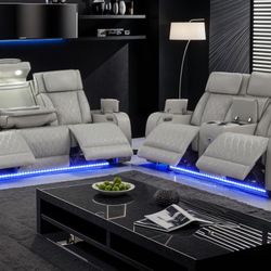 NEW💫2PC Living Room Set with LED Lighting, Power Recliners, Massage, and Bluetooth Speakers
