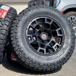 17x8 TRD PRO style Toyota 4Runner Tacoma black rims Nitto Ridge Grappler tires 265/70r17 6x5.5 wheels