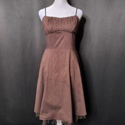 Women's Brown Dotted Spaghetti Strap Dress By Ruby Rox (Size 11)