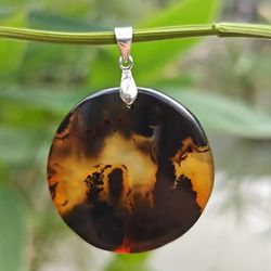 Sterling Silver Natural Scenic Agate Pendant 