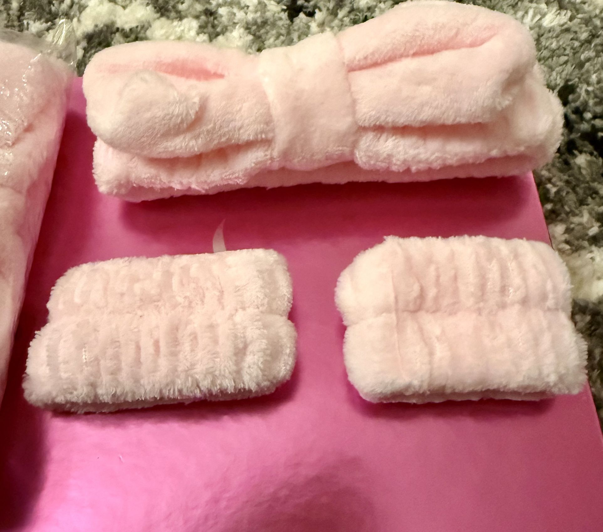 Pink Plush Spa Headband and Wristbands Set
