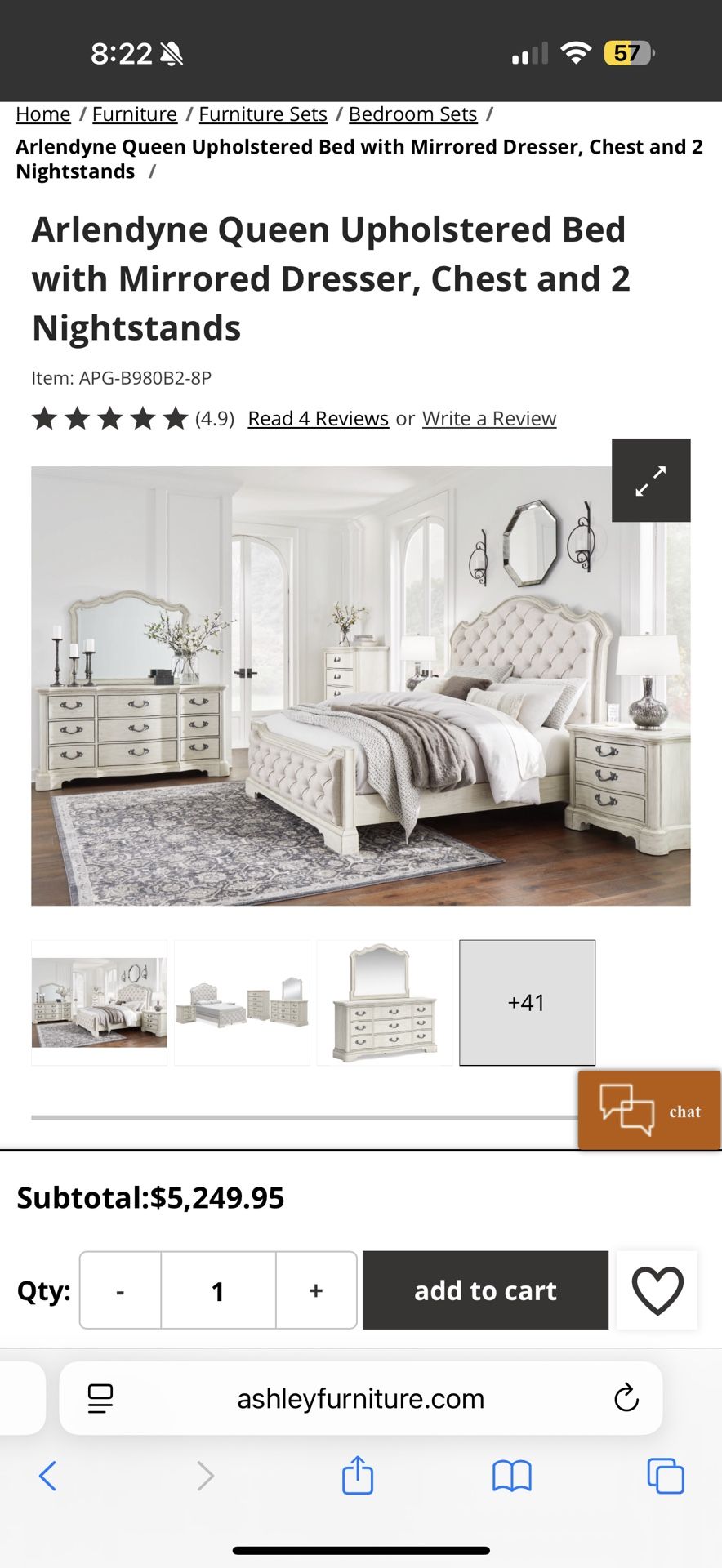 Arlendyne Queen Upholstered Bed with Mirrored Dresser1 night stand