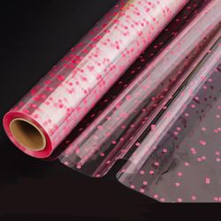 CMFYHM 34in x 100ft Clear Cellophane Wrap Roll (Pink Polka Dot),Transparent Cellophane Wrap Roll for Treats, Gifts, Baskets, Flowers, Birthday Party
