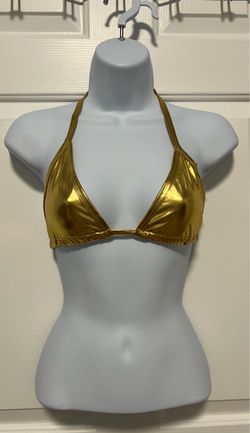 Gold Metallic Triangle Stretch Bikini Top