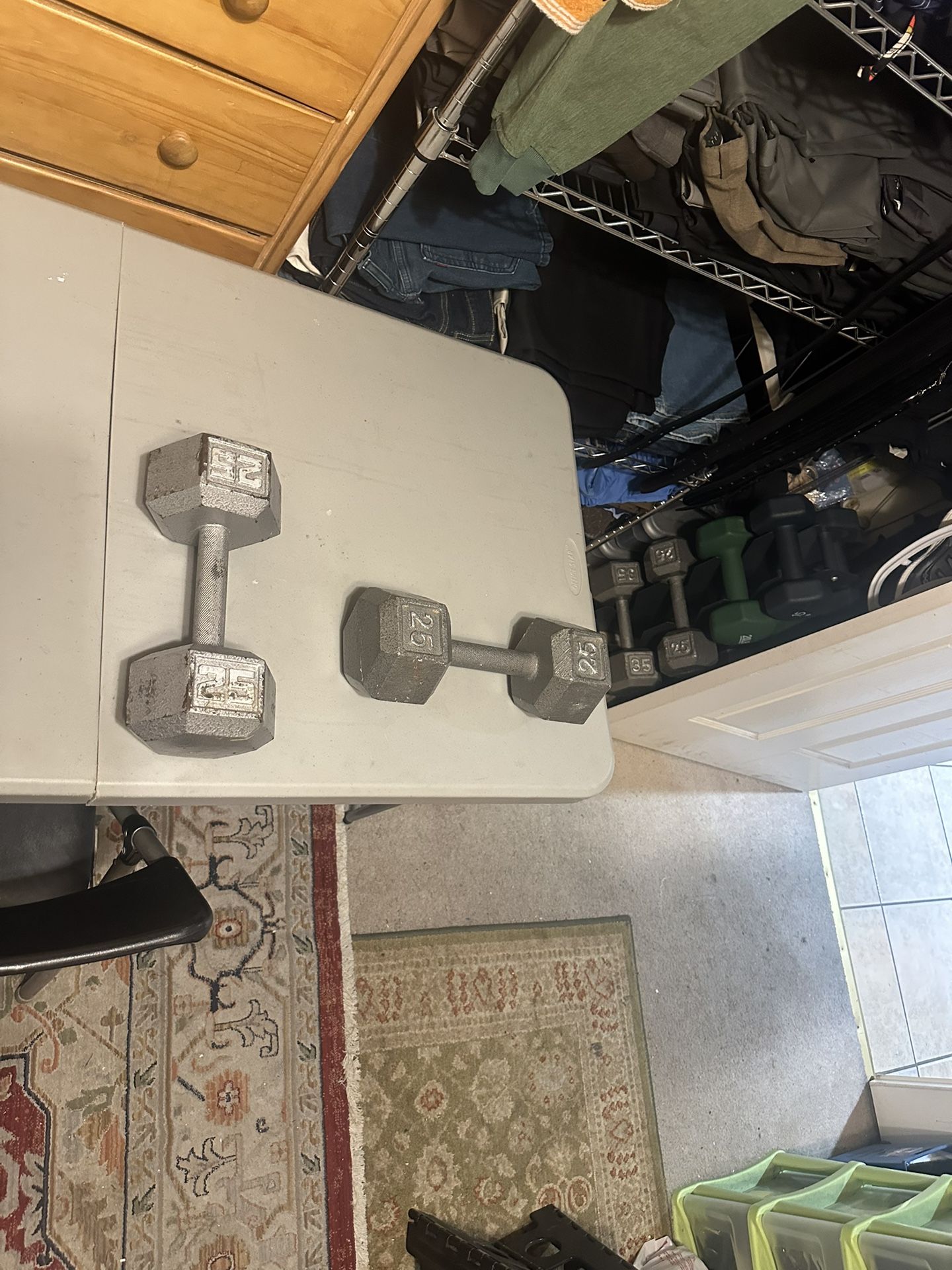 Set Of Two Metal 25 pound dumbbells