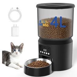 Automatic Cat Feeders, 4L Timed Cat Dry Food Dispenser Auto Pet Feeder for Cats and Small Dogs Dual Power Supply 9 Meals Programmable 1-15 Portion Per