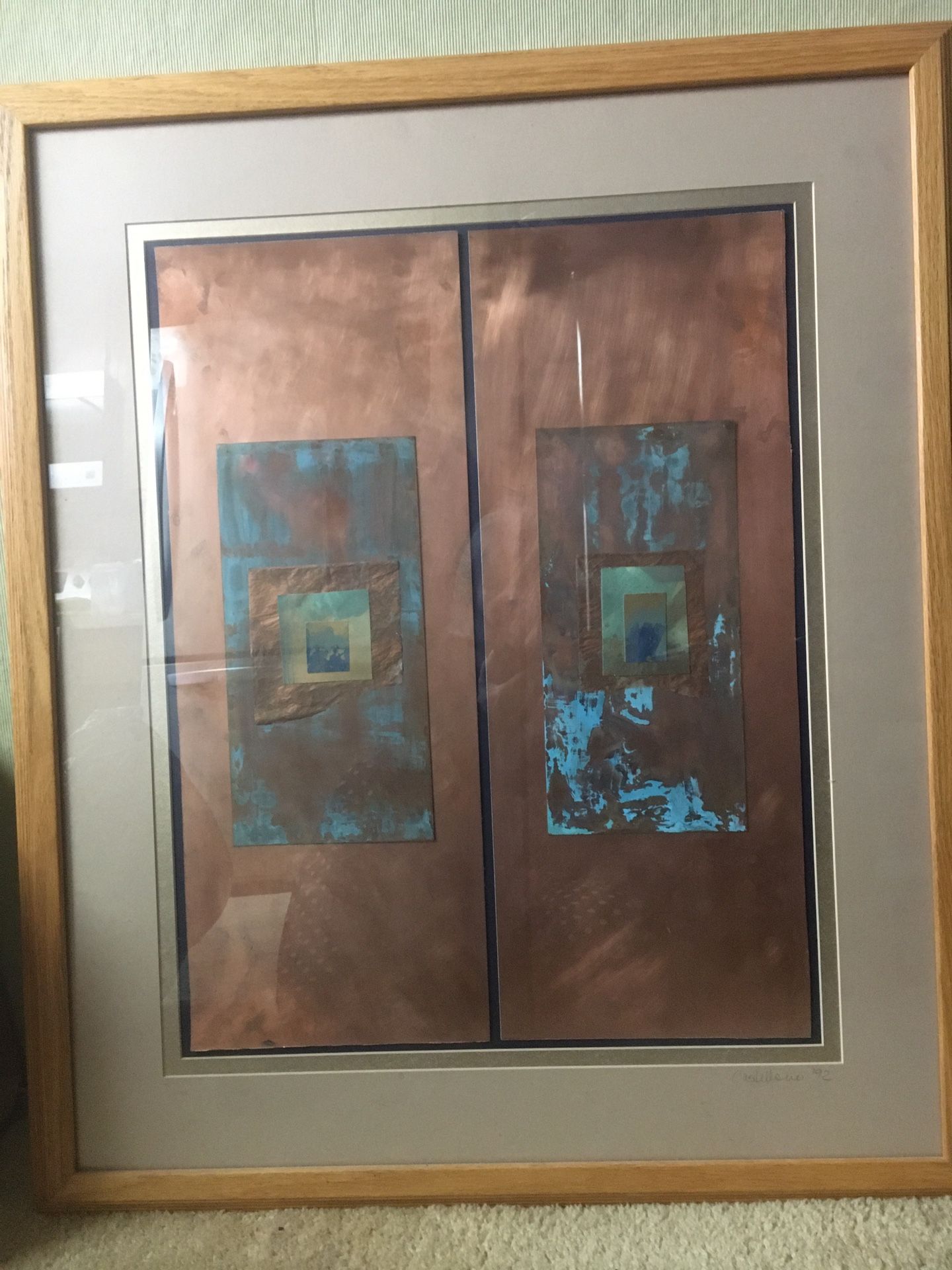 Exceptional composition copper wall art framed