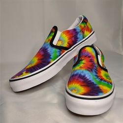 Vans Classic Junior Size 6Y Womens Size 7.5 New Tie Dye Spiral Slip On Sneakers