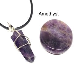 Amethyst Genuine Polished Stone & Wire Wrapped Pendant Necklace Set