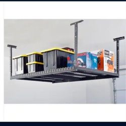 Sturdy Hanging Over Head Storage Rack for organizing garage or extra room.