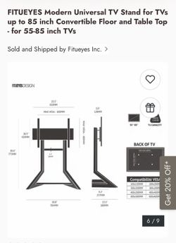 FITUEYES Modern Universal TV Stand for TVs up to 85 inch Convertible Floor and Table Top - for 55-85 inch TVs