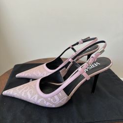 Versace 95mm Monogram Slingback Pump Heels - Pink - Size 7