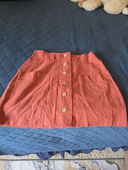 Rust Orange Button-Front Mini Skirt