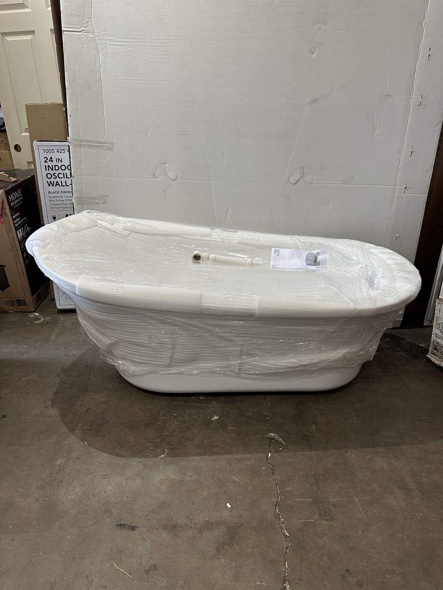 Home Decorators Collection Aiden 70 in. L Acrylic Freestanding Flatbottom Bathtub in White with Overflow and Drain in Chrome Included