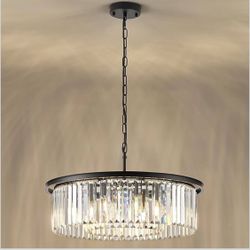 Modern Crystal Chandeliers for the Dining Room — Round Black Pendant Lamp for Over the Table — 8 Height-Adjustable Pendant Lights for Kitchen Island, 